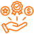 Hand holding star, ribbon, and dollar sign icon