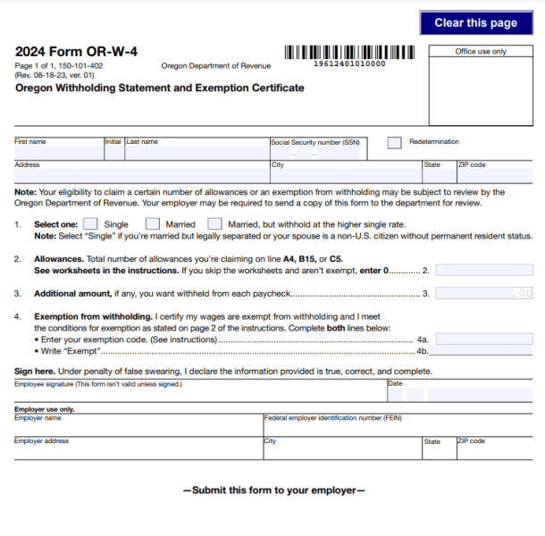 Oregon W-4 2024 Form